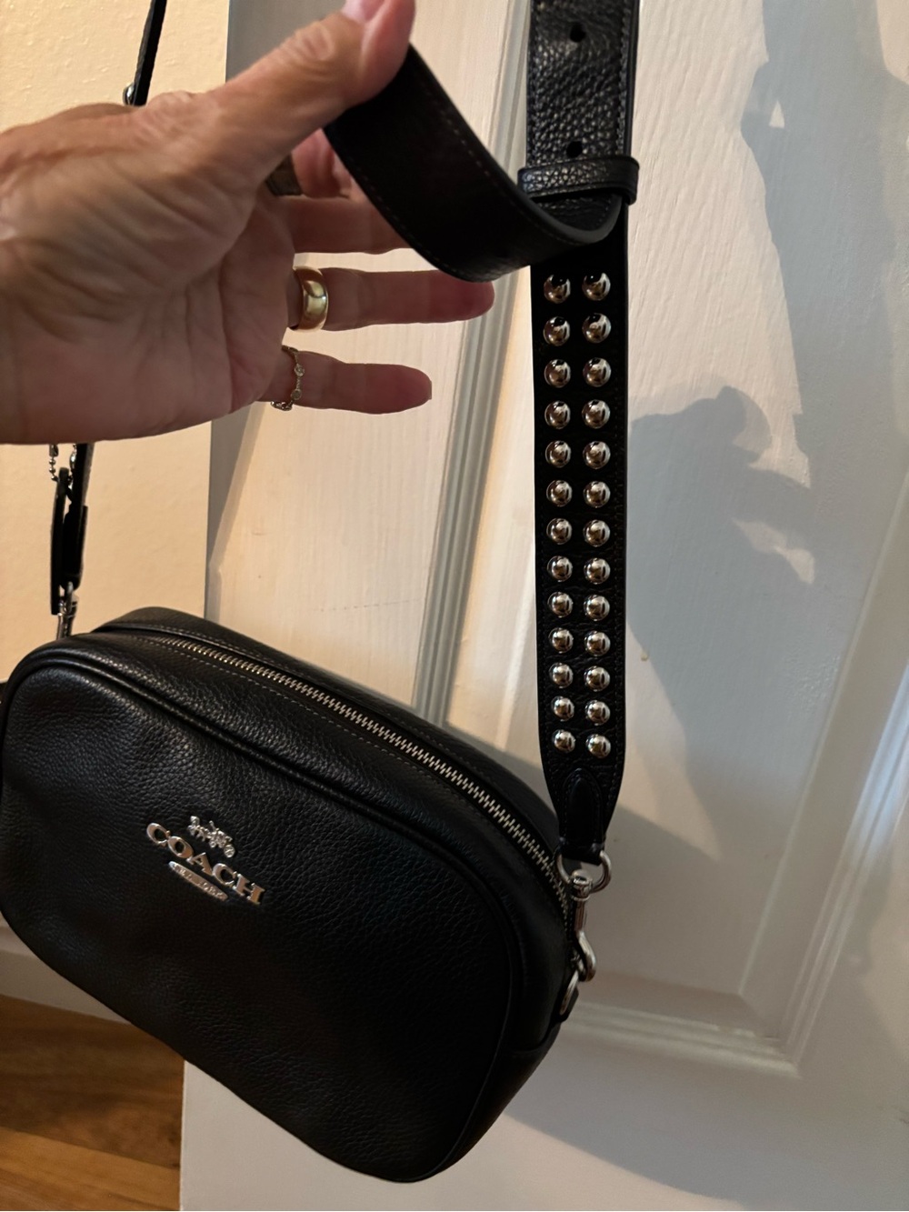 Coach Black Pebbled Leather Crossbody with Studded Strap